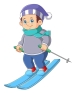 Молодой лыжник в развевающемся шарфе весело скользит по снегу